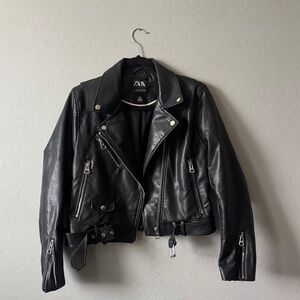 Zara Women's Sleek Black Leather Biker Jacket